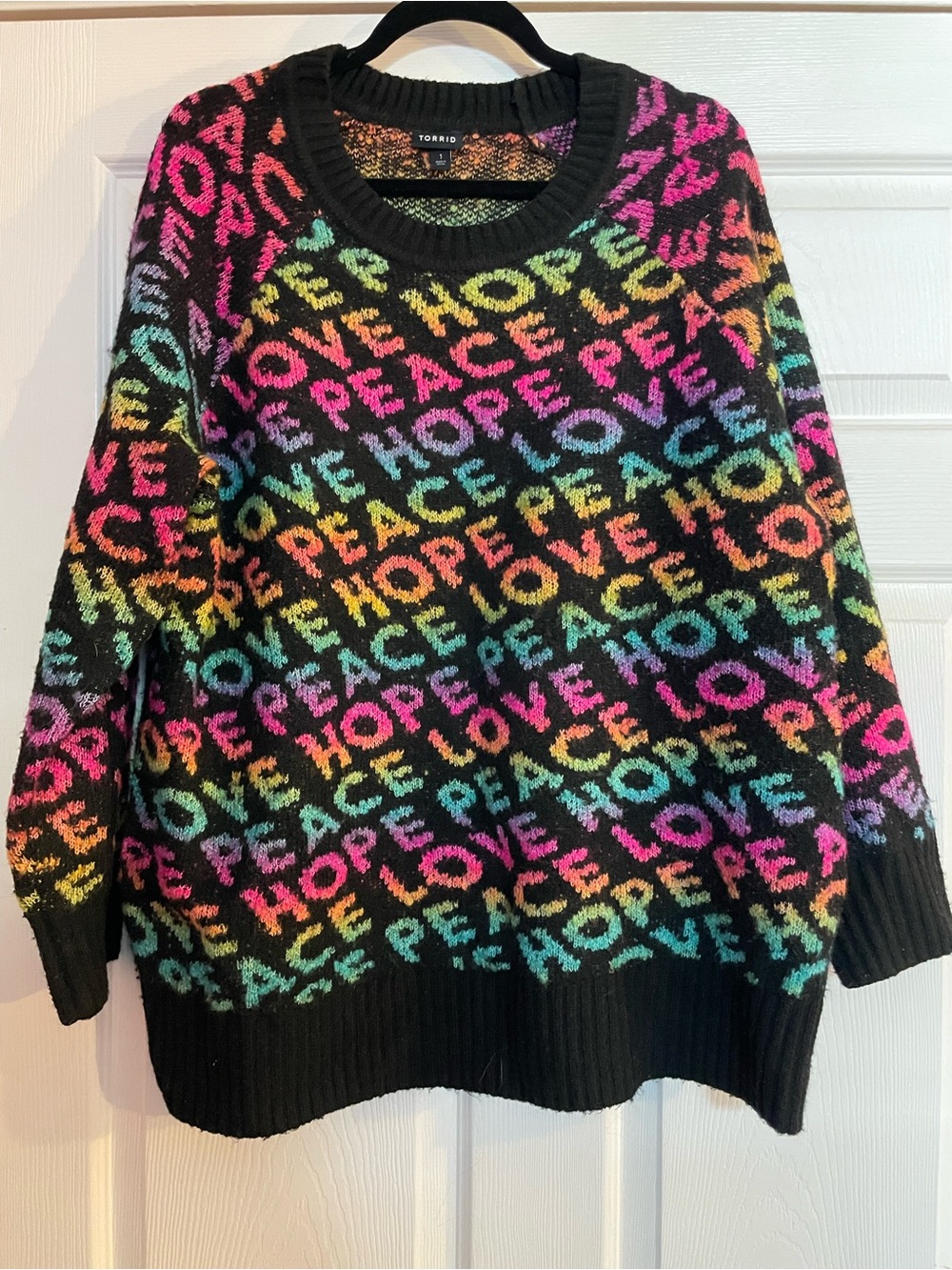 torrid Black Rainbow 'LOVE HOPE PEACE' Crewneck Sweater